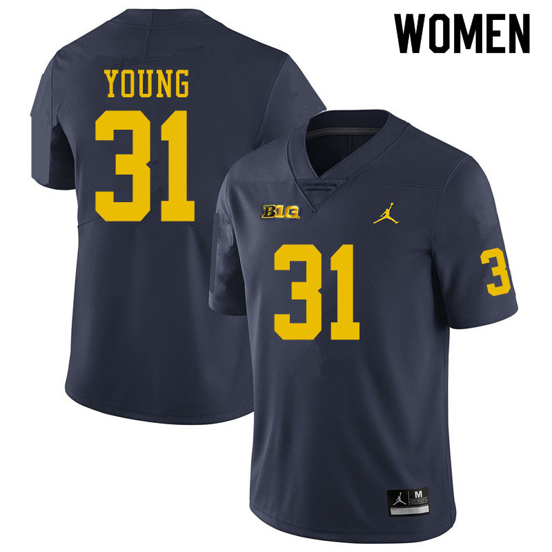 Women #31 Jack Young Michigan Wolverines College Football Jerseys Sale-Navy